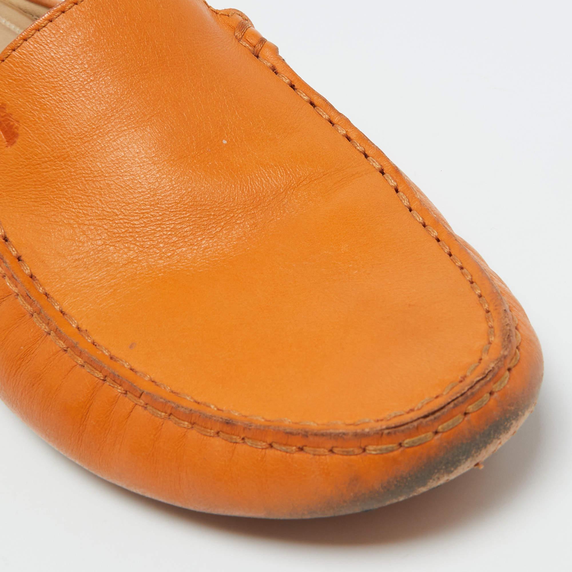 Tod's Orange Leather Flat Loafer Mules Size 37.5 For Sale 3