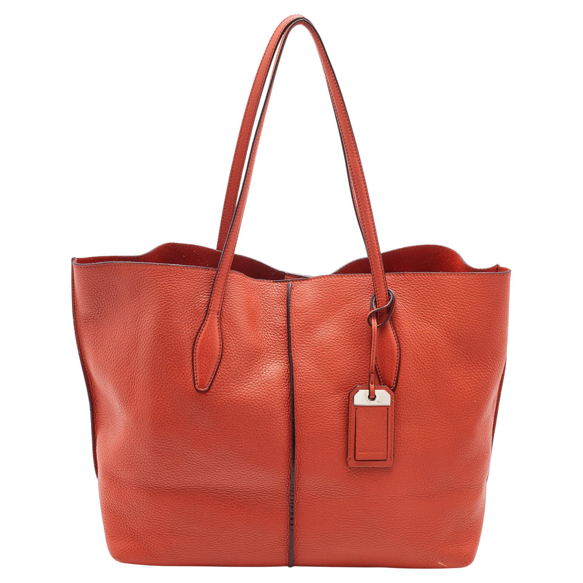 Tod's Orange Leather Medium Joy Shopper Tote