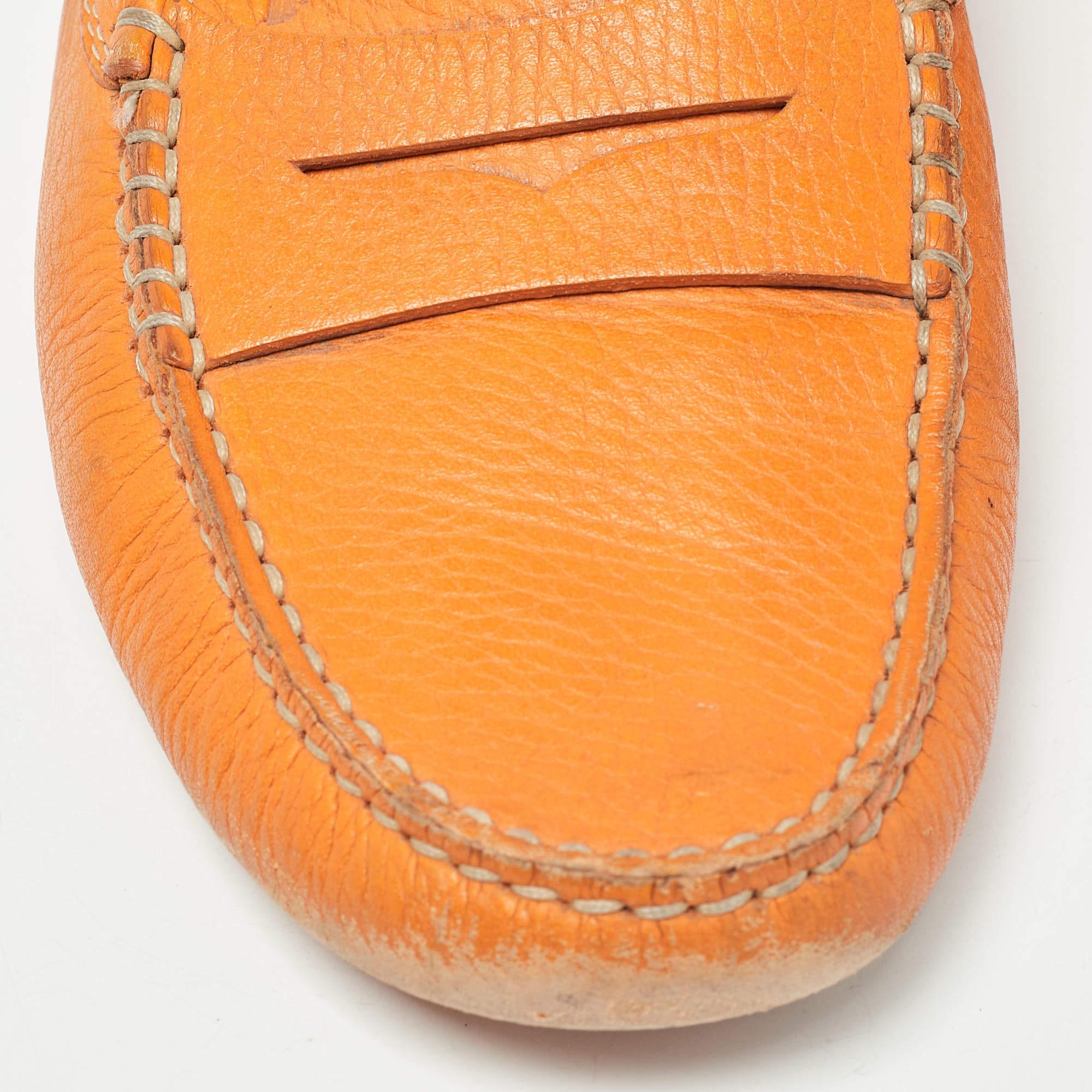 Tod's Orange Leder Penny Slip On Loafers Größe 41 im Angebot 3