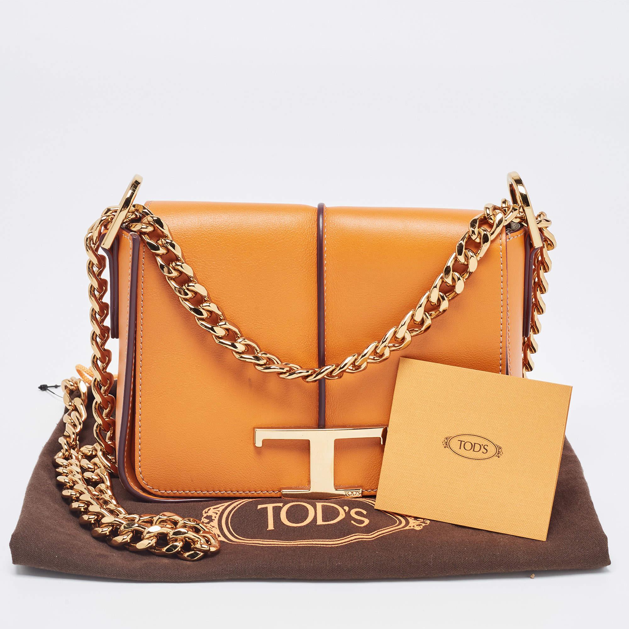 Tod's Orange Leather T Timeless Chain Shoulder Bag 6