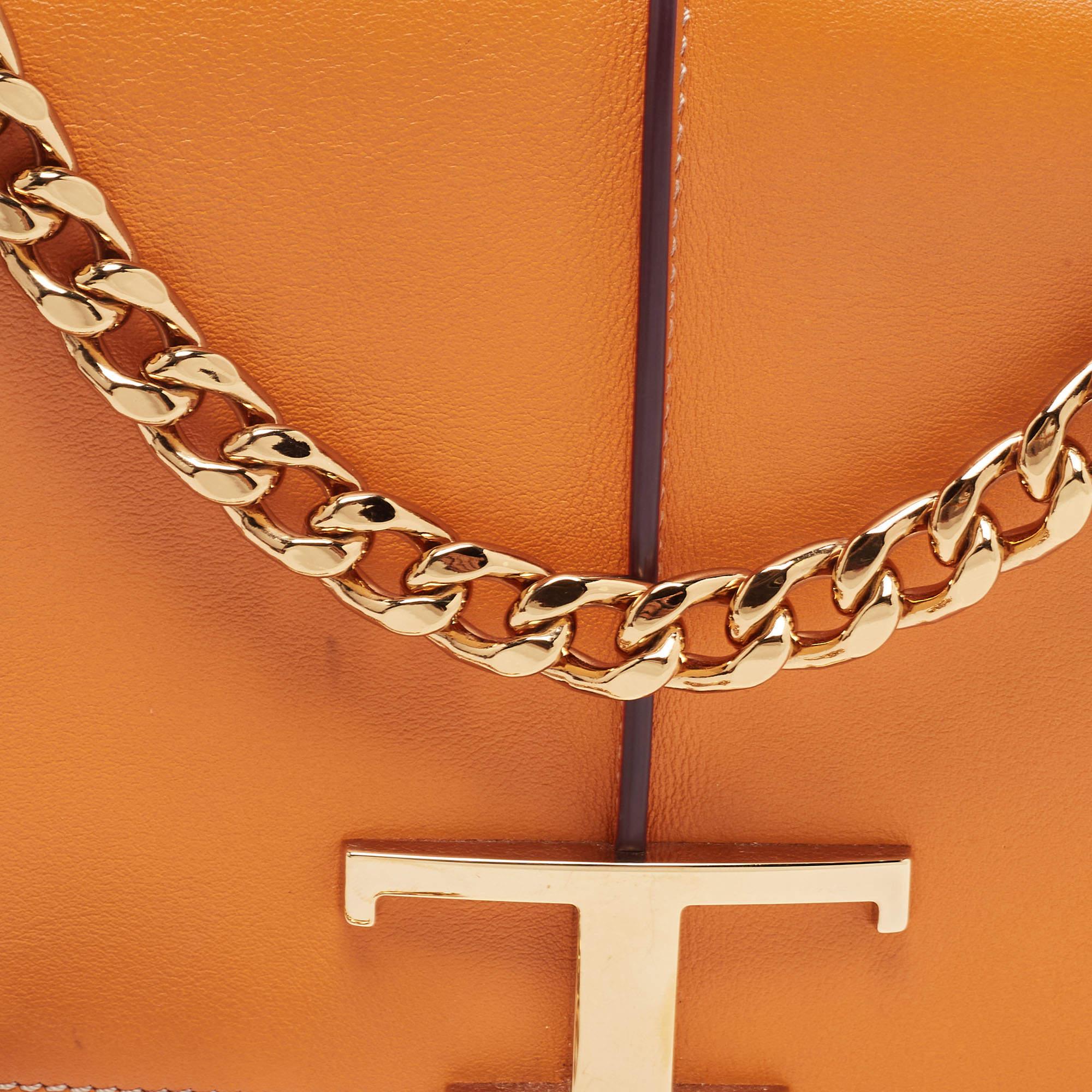 Tod's Orange Leather T Timeless Chain Shoulder Bag 7