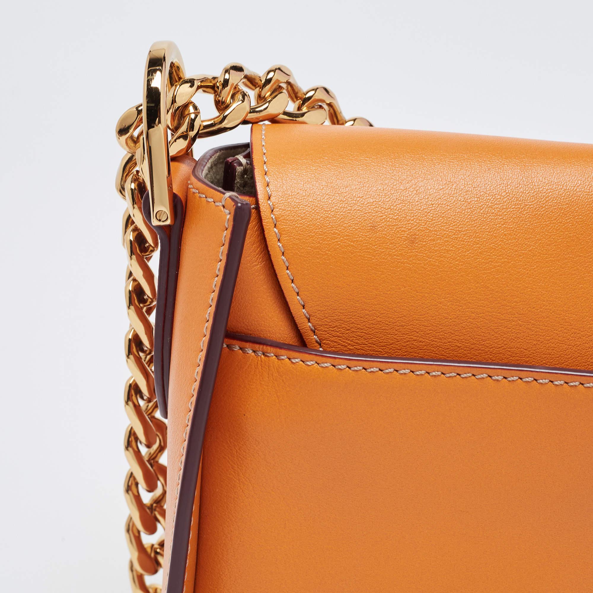 Tod's Orange Leather T Timeless Chain Shoulder Bag 8