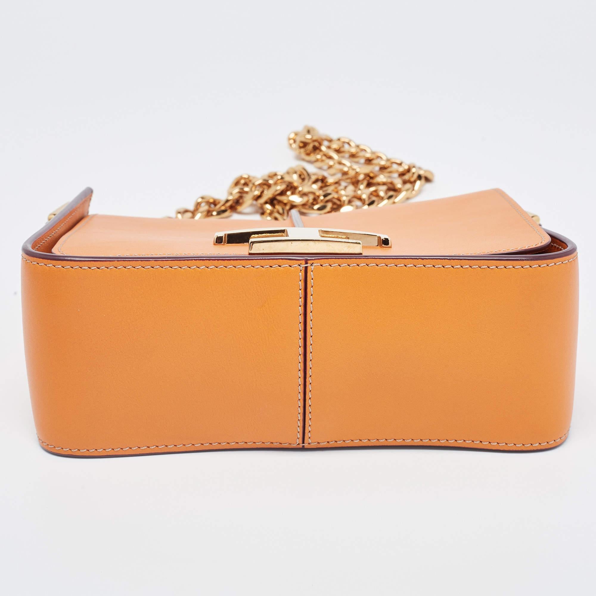 Tod's Orange Leather T Timeless Chain Shoulder Bag 1