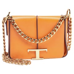 Tod's Orange Leather T Timeless Chain Shoulder Bag
