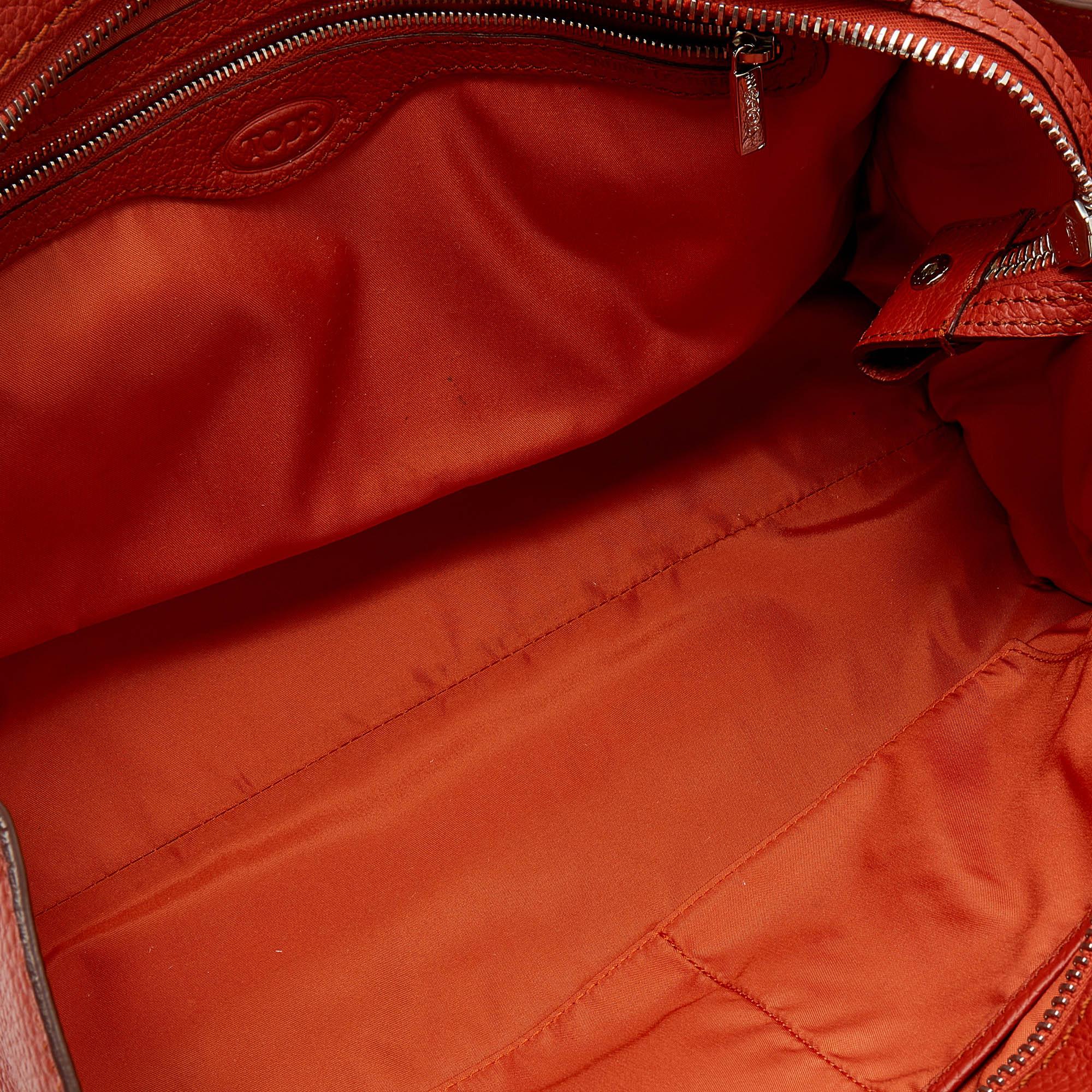 Red Tod's Orange Leather Zip Tote