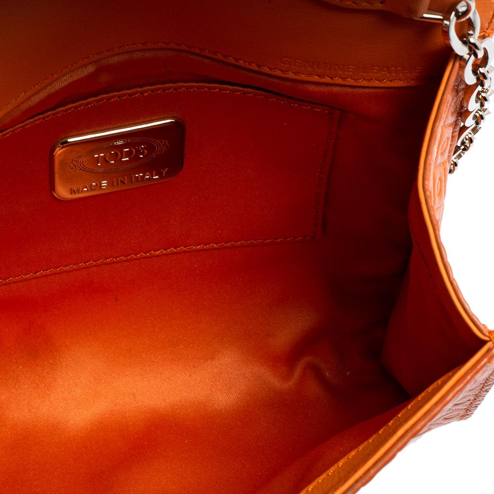 Tod's Orange Signature Embossed Leather Flap Shoulder Bag 5