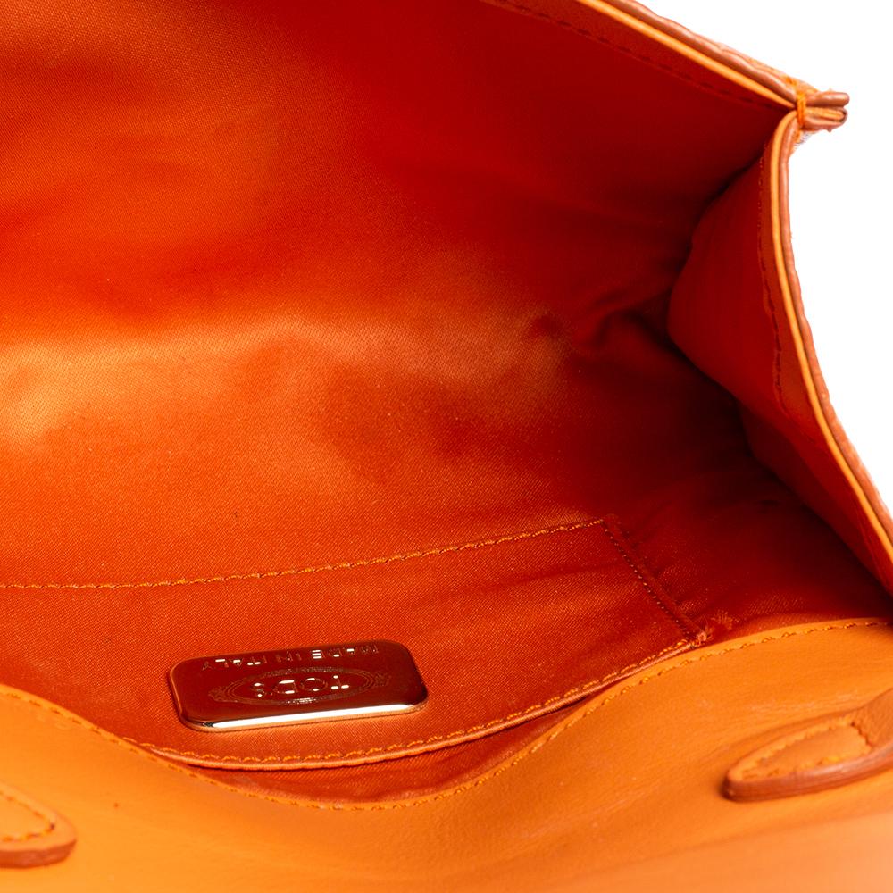 Tod's Orange Signature Embossed Leather Flap Shoulder Bag 6