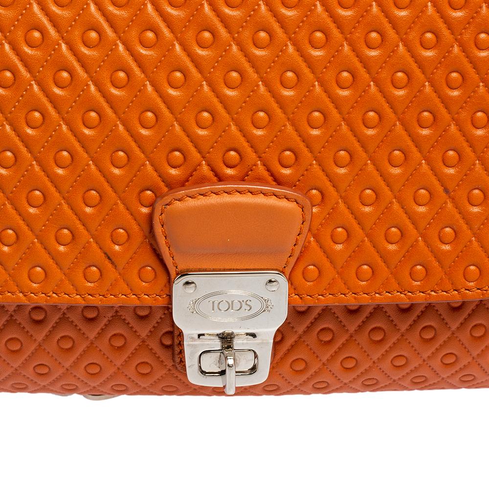 Tod's Orange Signature Embossed Leather Flap Shoulder Bag 1