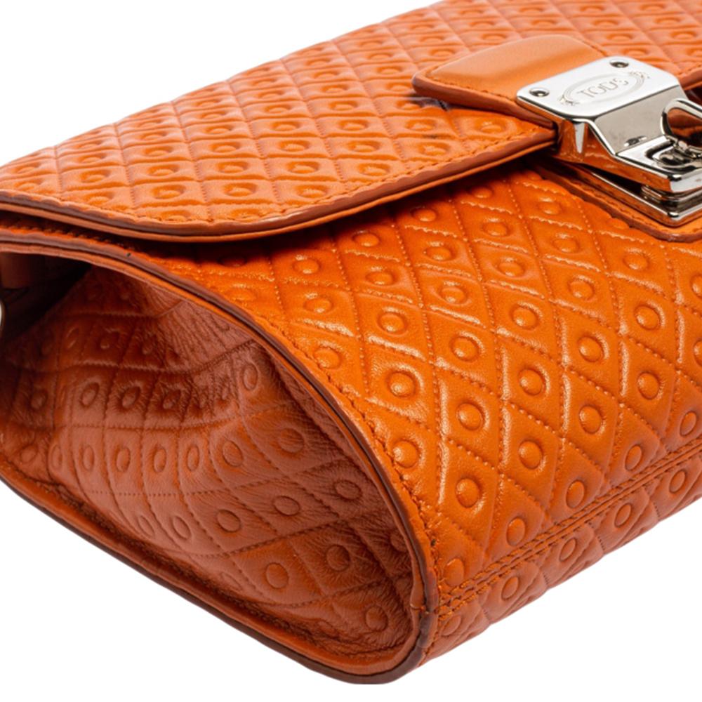 Tod's Orange Signature Embossed Leather Flap Shoulder Bag 2