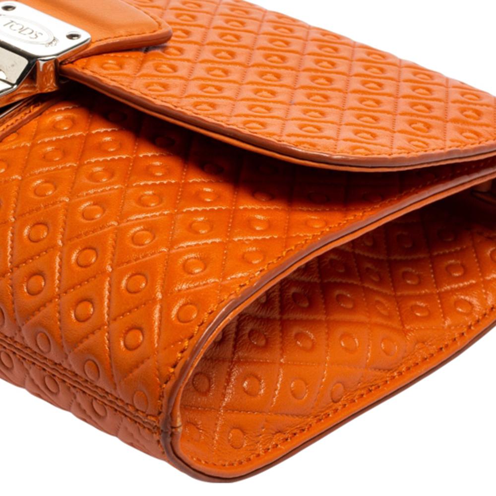 Tod's Orange Signature Embossed Leather Flap Shoulder Bag 3