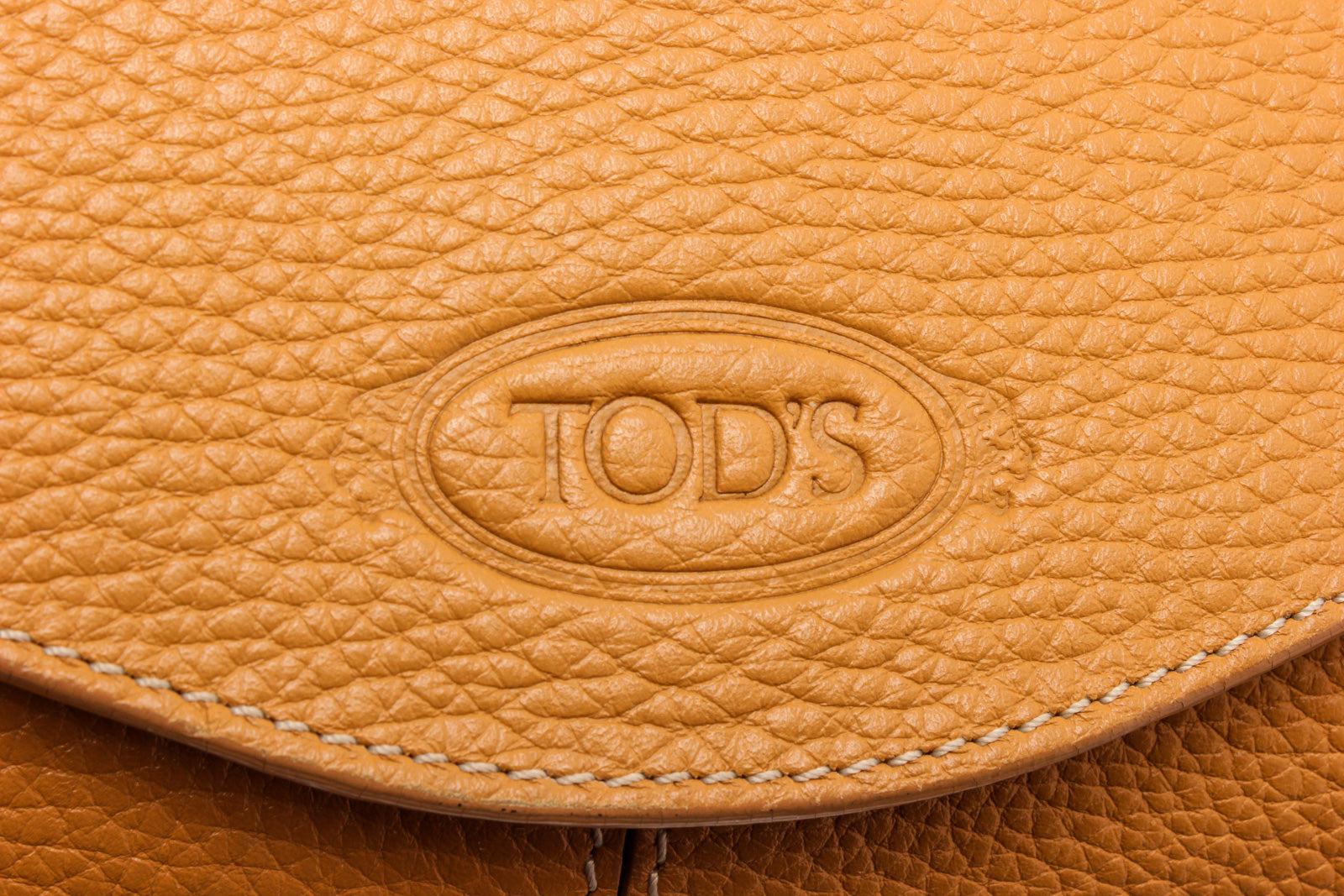 Tods Orange Kleine Leder-Umhängetasche mit goldfarbenen Beschlägen, Lederbesatz im Angebot 1