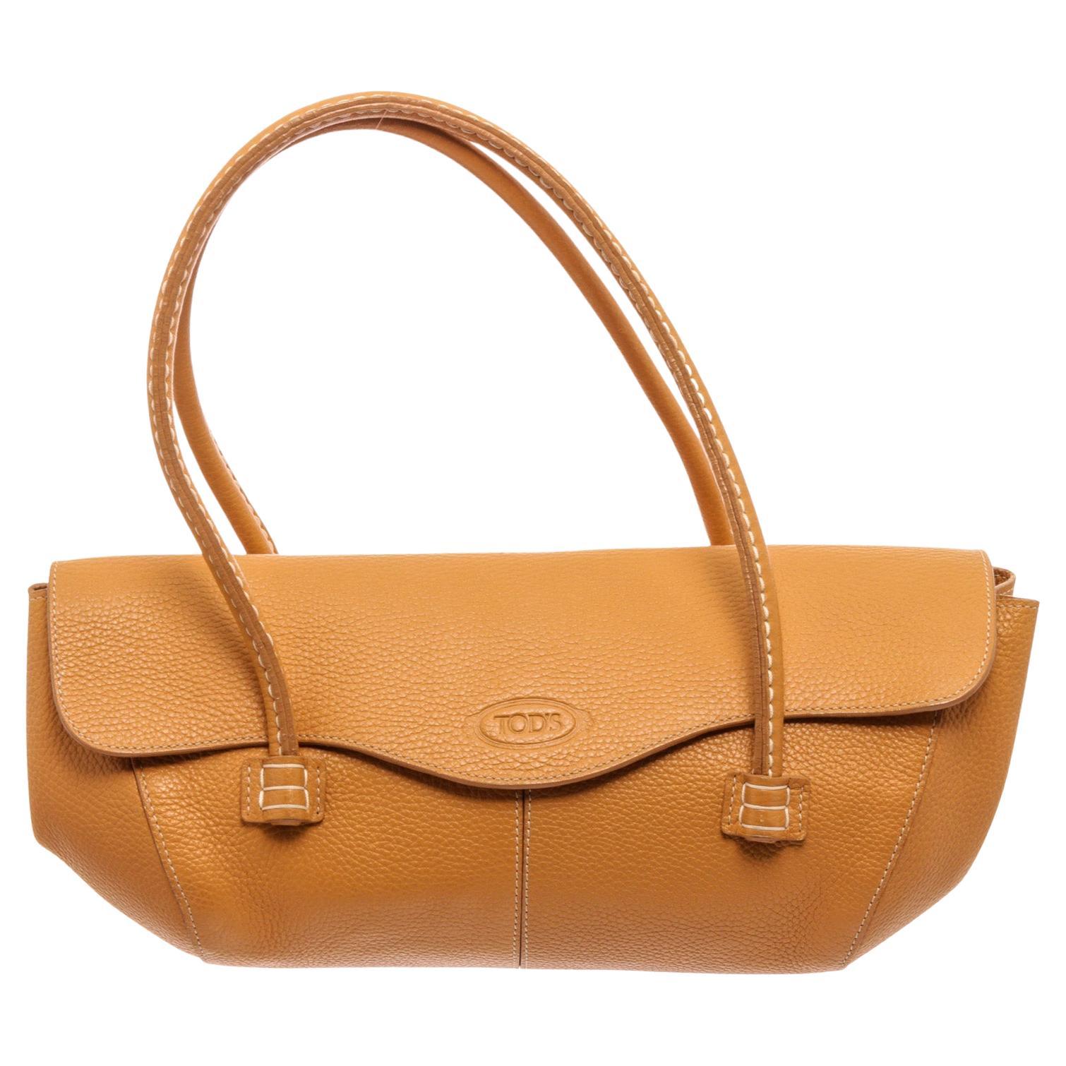 Tods Orange Small Leather Shoulder Bag with gold-tone hardware