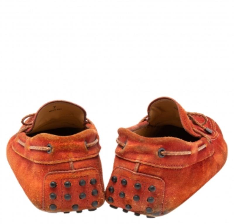 Men's Tod's Orange Suede Bow Loafers Size 41 For Sale