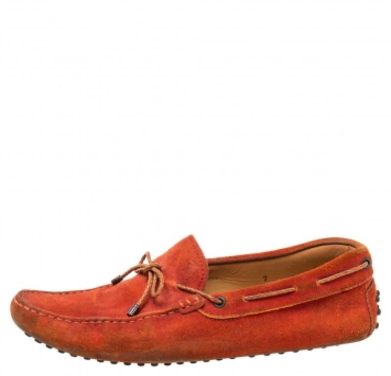Tod's Orange Suede Bow Loafers Size 41 For Sale 2