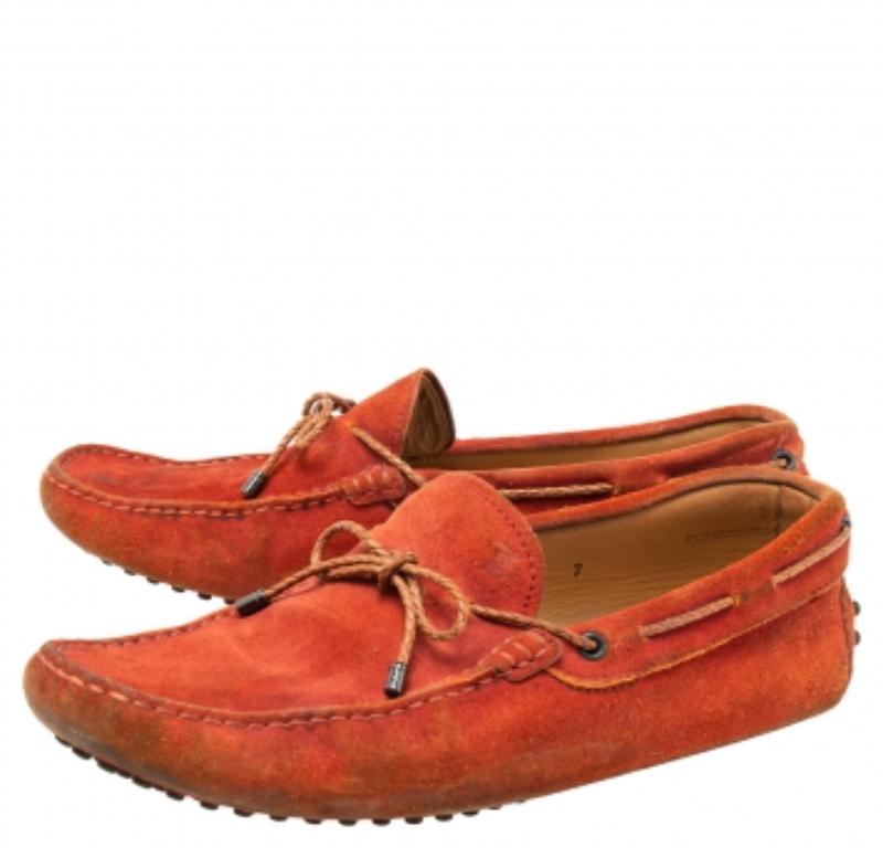 Tod's Orange Suede Bow Loafers Size 41 For Sale 3