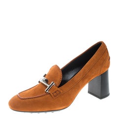 Tod's Orange Suede Gomma Maxi Double T Court Loafer Pumps Size 38