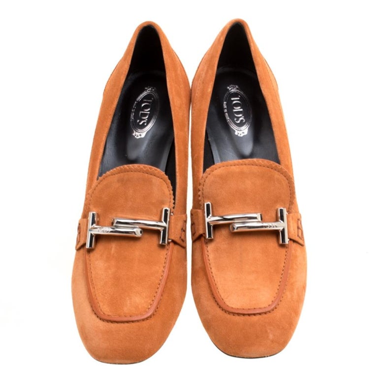 Tod's Orange Suede Gomma Maxi Double T Court Loafer Pumps Size 40 For ...
