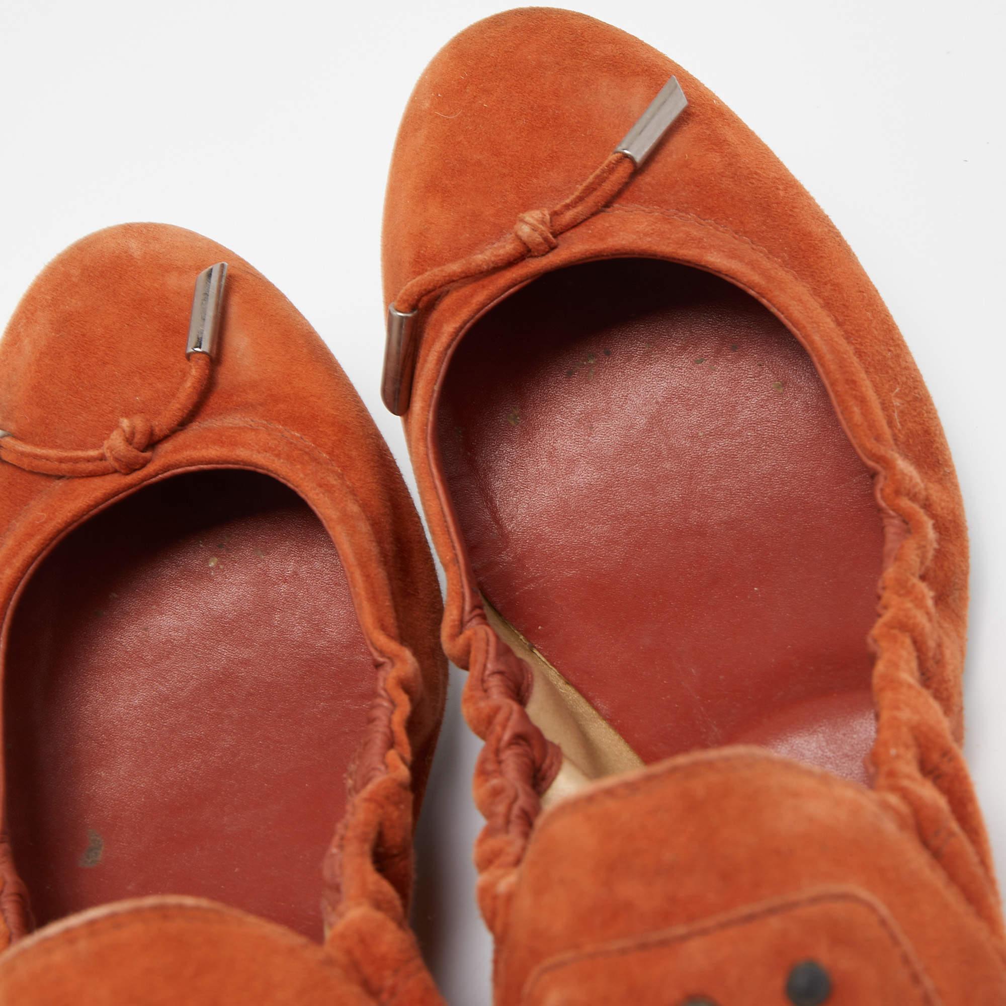 Tod's Orange Suede Scrunch Ballet Flats Size 38.5 For Sale 4