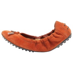 Tod
s Orange Suede Scrunch Ballet Flats Size 38.5