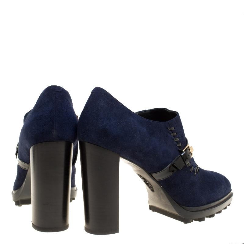 Tod's Oxford Blue Suede Block Heel Ankle Booties Size 40.5 1