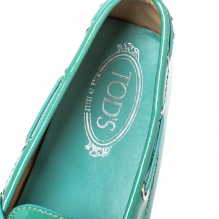 Tod's Pale Green Patent Leather  New Gommini Loafers Size 36.5 For Sale 1