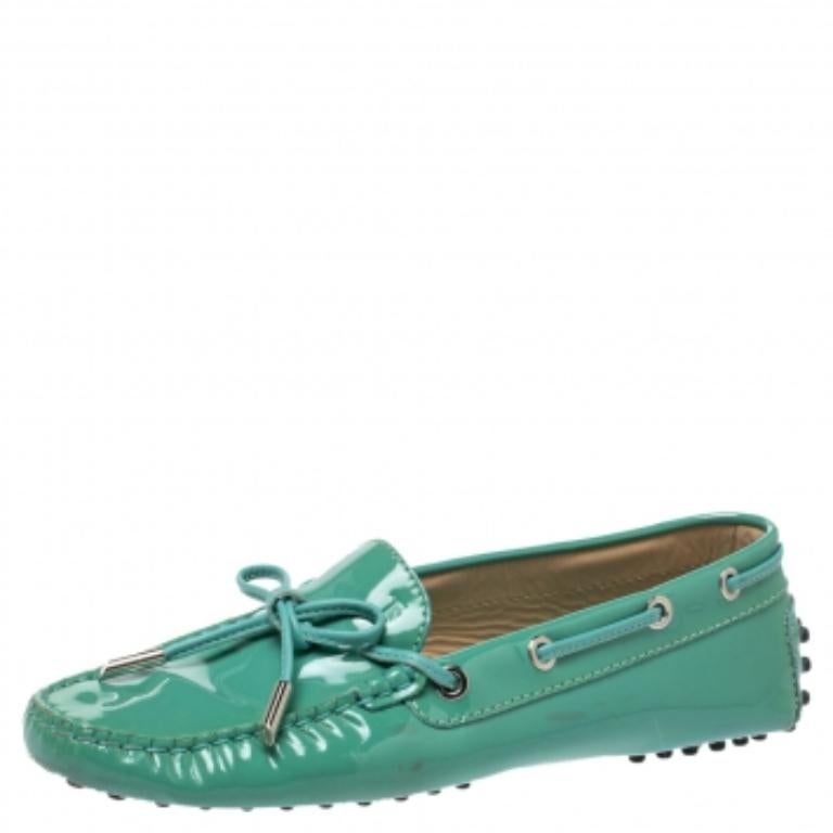Tod's Pale Green Patent Leather  New Gommini Loafers Size 36.5 For Sale 2