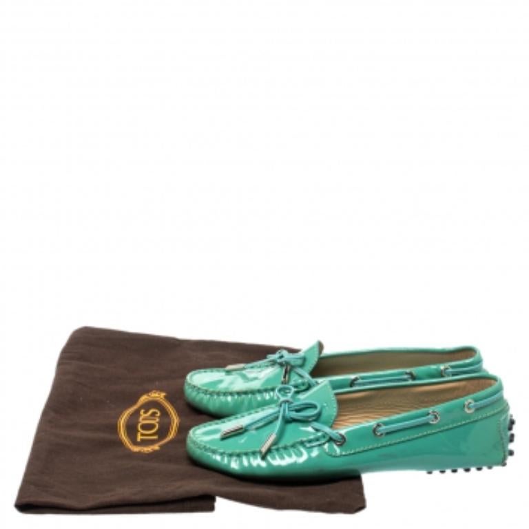 Tod's Pale Green Patent Leather  New Gommini Loafers Size 36.5 For Sale 4