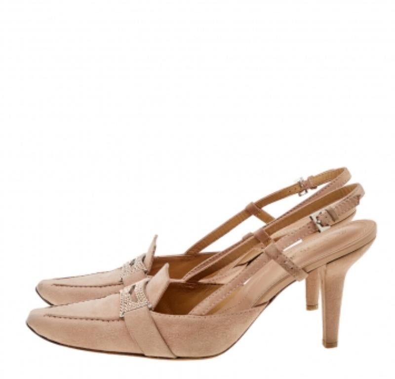 Tod's Pale Pink Suede Crystal Embellished Penny Loafer Slingback Sandals Size 40 In Fair Condition For Sale In Dubai, Al Qouz 2