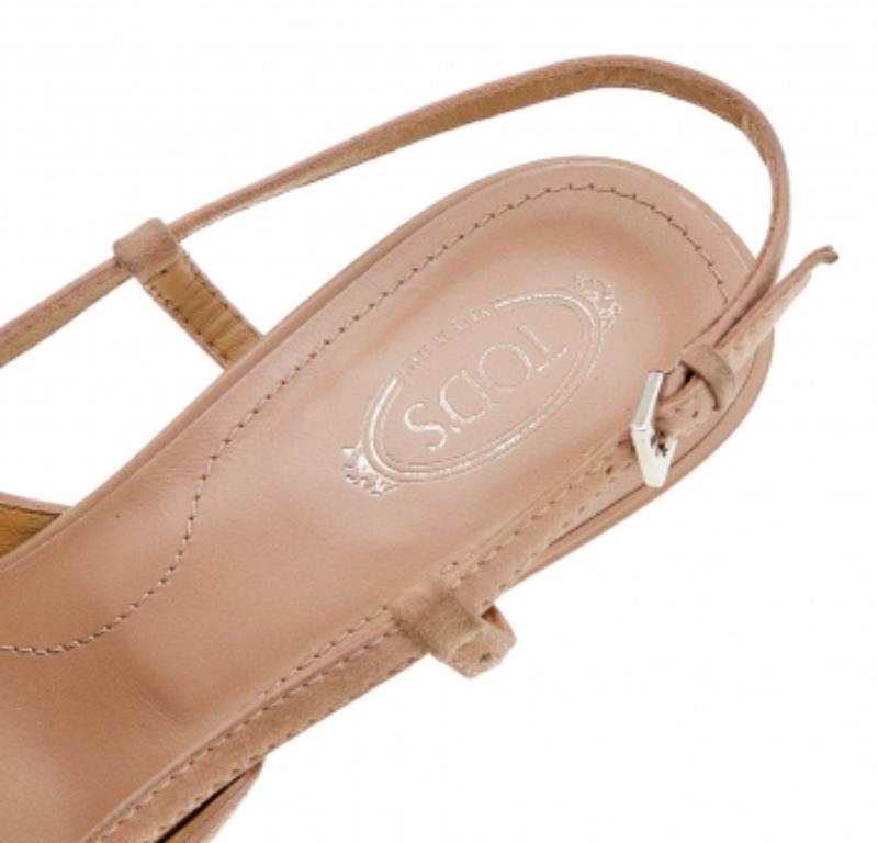 Women's Tod's Pale Pink Suede Crystal Embellished Penny Loafer Slingback Sandals Size 40 For Sale