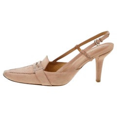 Tod's Pale Pink Suede Crystal Embellished Penny Loafer Slingback Sandals Size 40