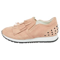 Tod
s Peach Suede Fringe Slip On Sneakers Size 37.5