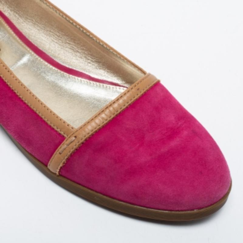 Tod's en cuir et daim rose/marron  Ballerines taille 40 en vente 1