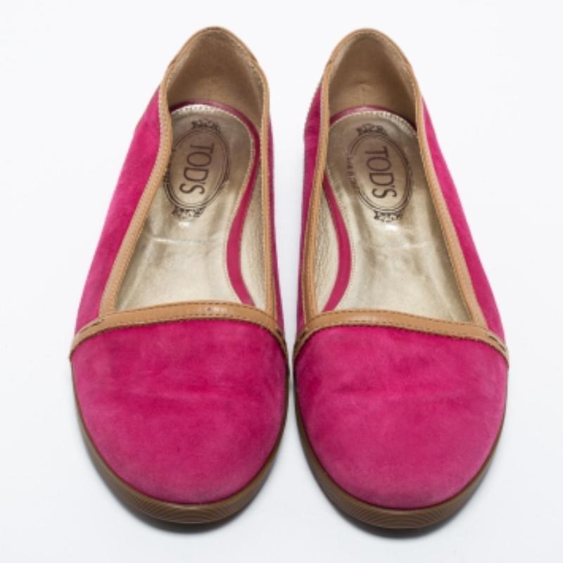 Tod's en cuir et daim rose/marron  Ballerines taille 40 en vente 2