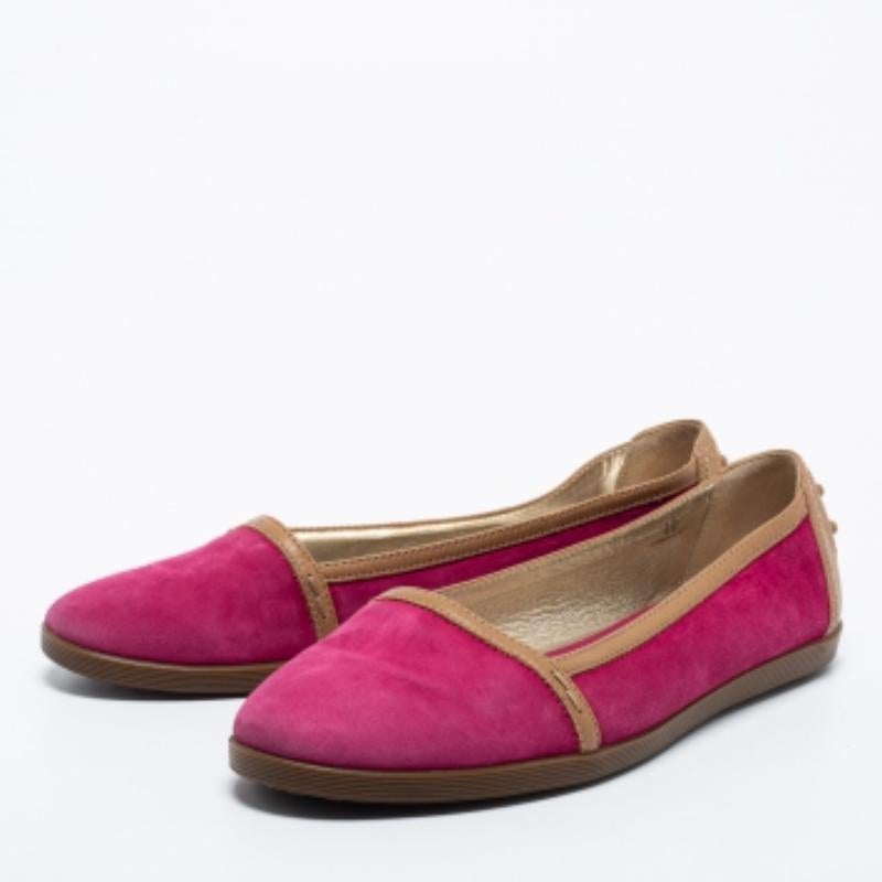 Tod's en cuir et daim rose/marron  Ballerines taille 40 en vente 3