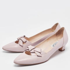 Tod's Pink Leather Bow Block Heel Pumps Size 37.5