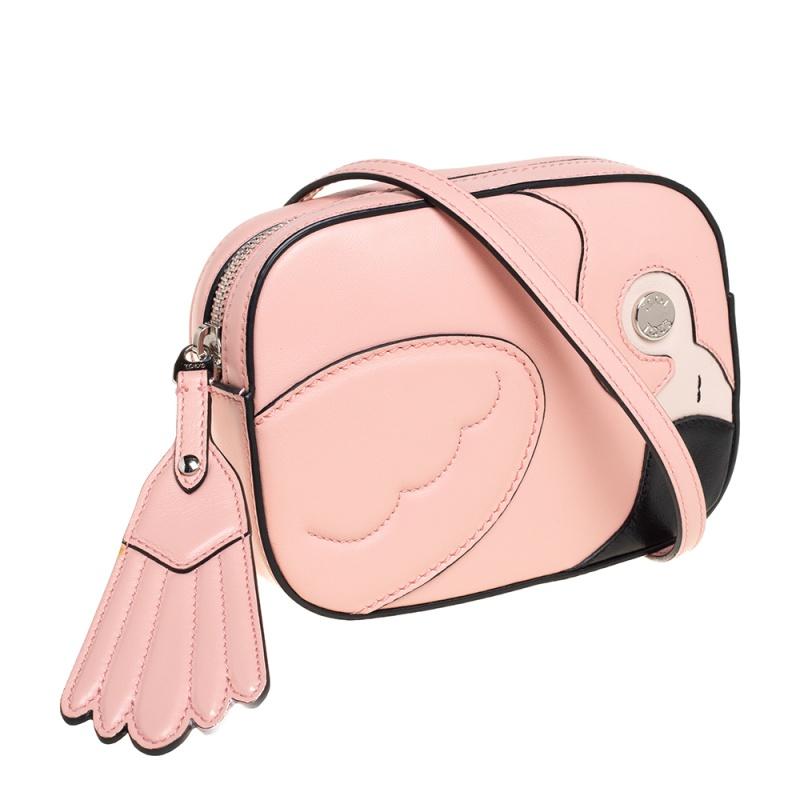 Tod's Pink Leather Flamingo Camera Crossbody Bag In Excellent Condition In Dubai, Al Qouz 2