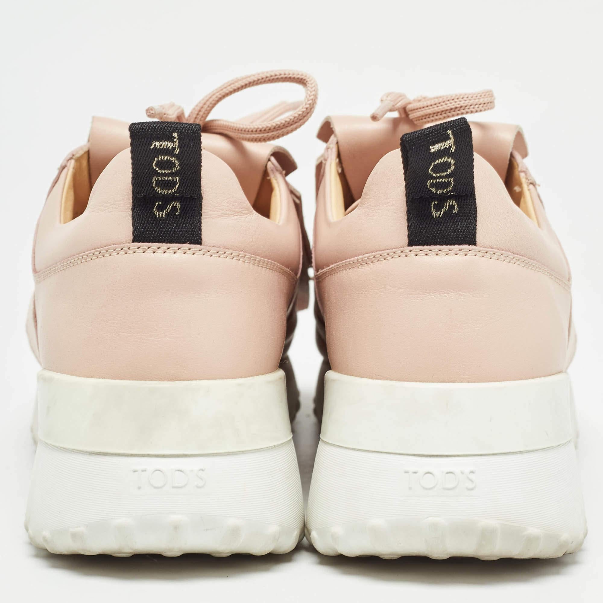 Women's Tod's Pink Leather Fringe Details Low Top Sneakers Size 37 For Sale