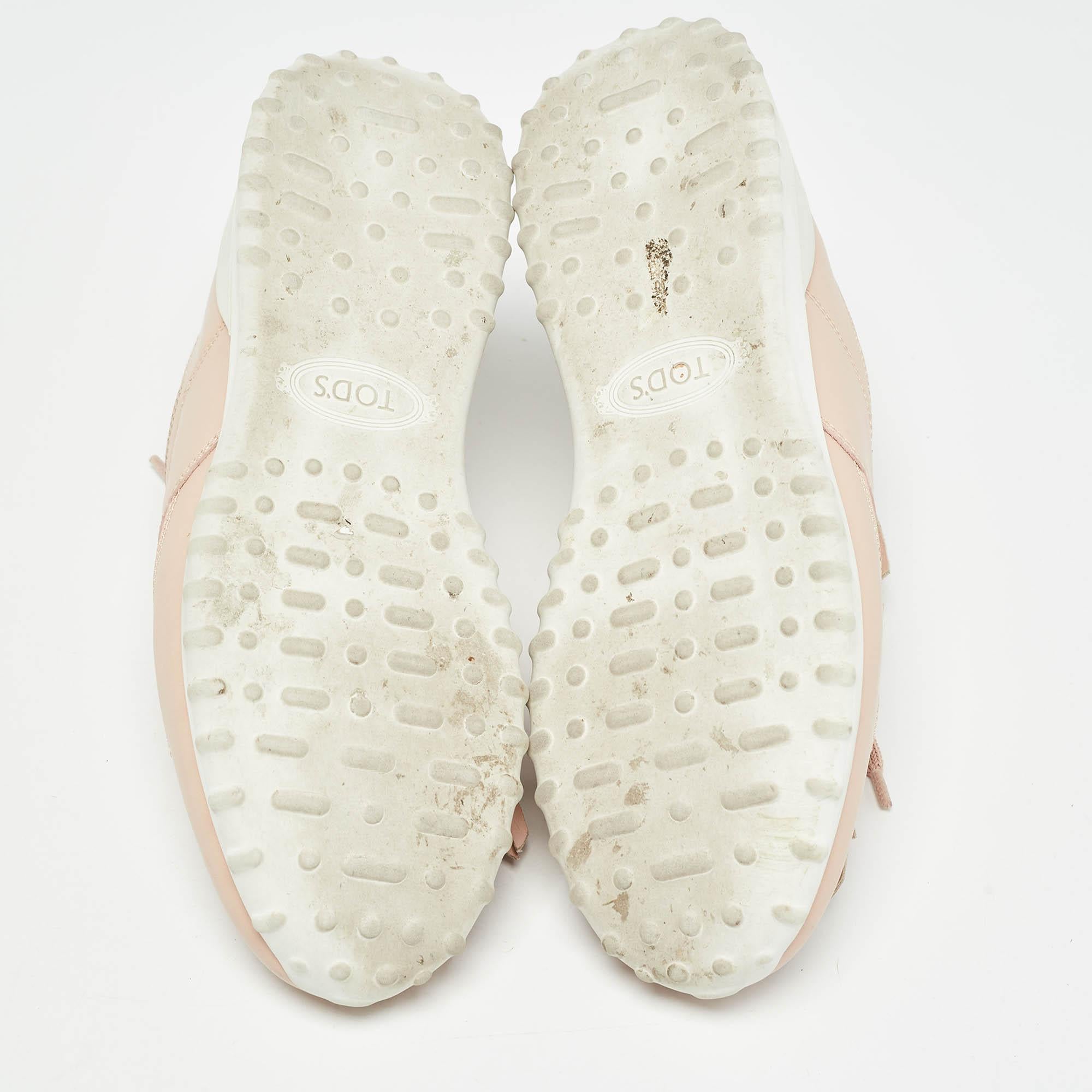 Tod's Pink Leather Fringe Details Low Top Sneakers Size 37 For Sale 1