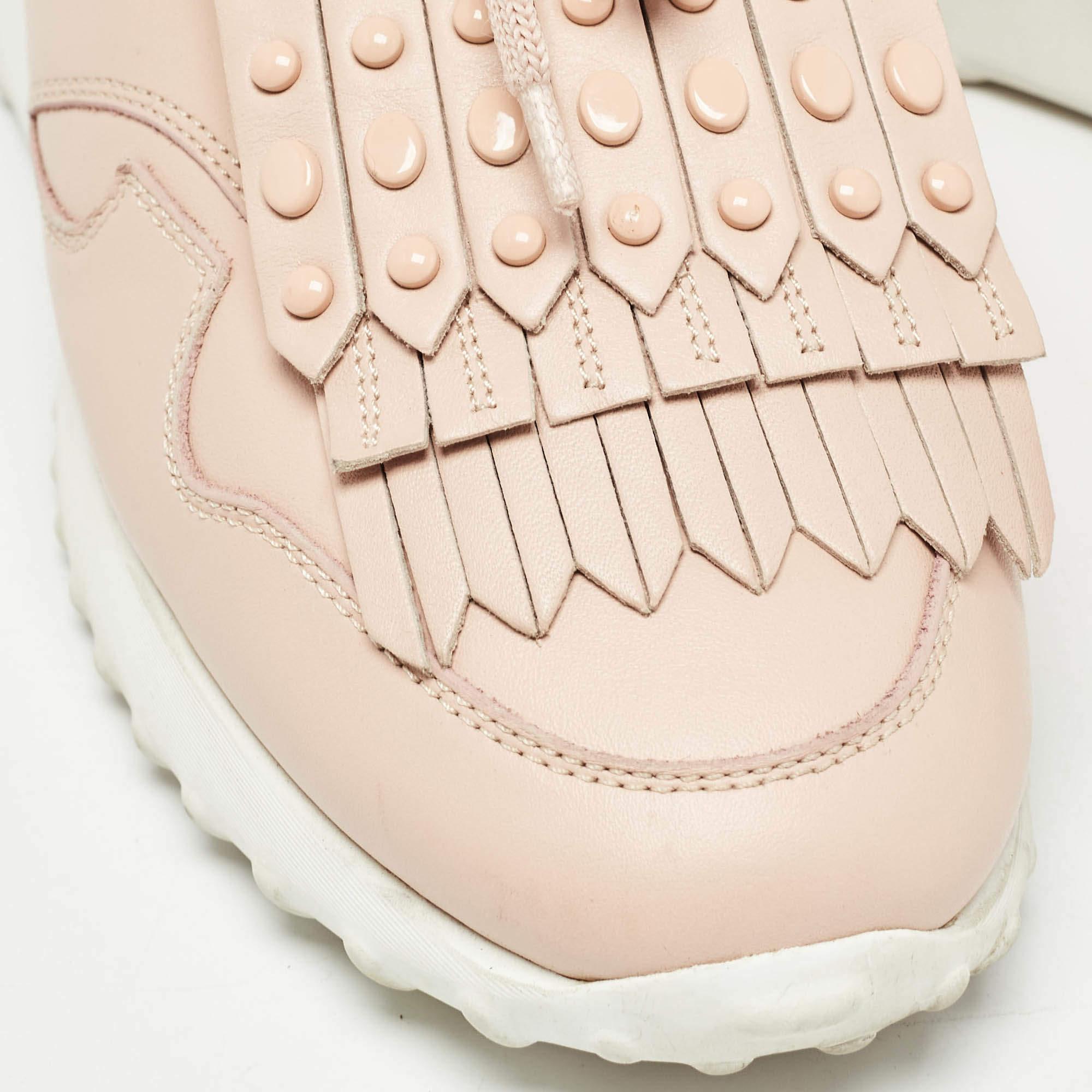 Tod's Pink Leather Fringe Details Low Top Sneakers Size 37 For Sale 2
