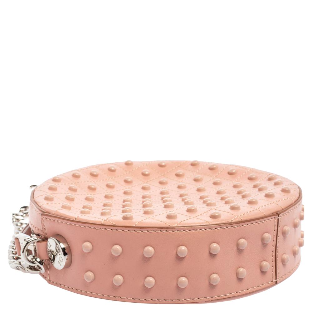 Tod's Pink Leather Gommini Round Crossbody Bag 7
