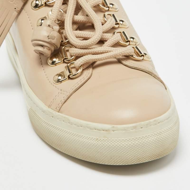 Tod's Pink Leather Low Top Sneakers Size 35 For Sale 3