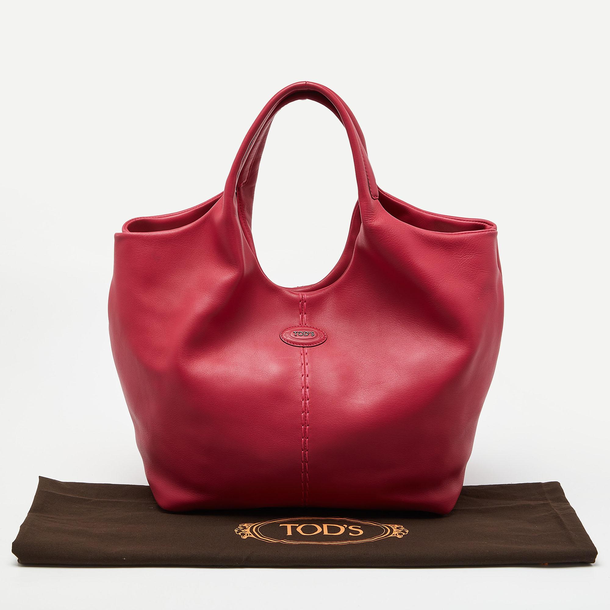 Tod's Pink Leather Media Shopper Tote 8
