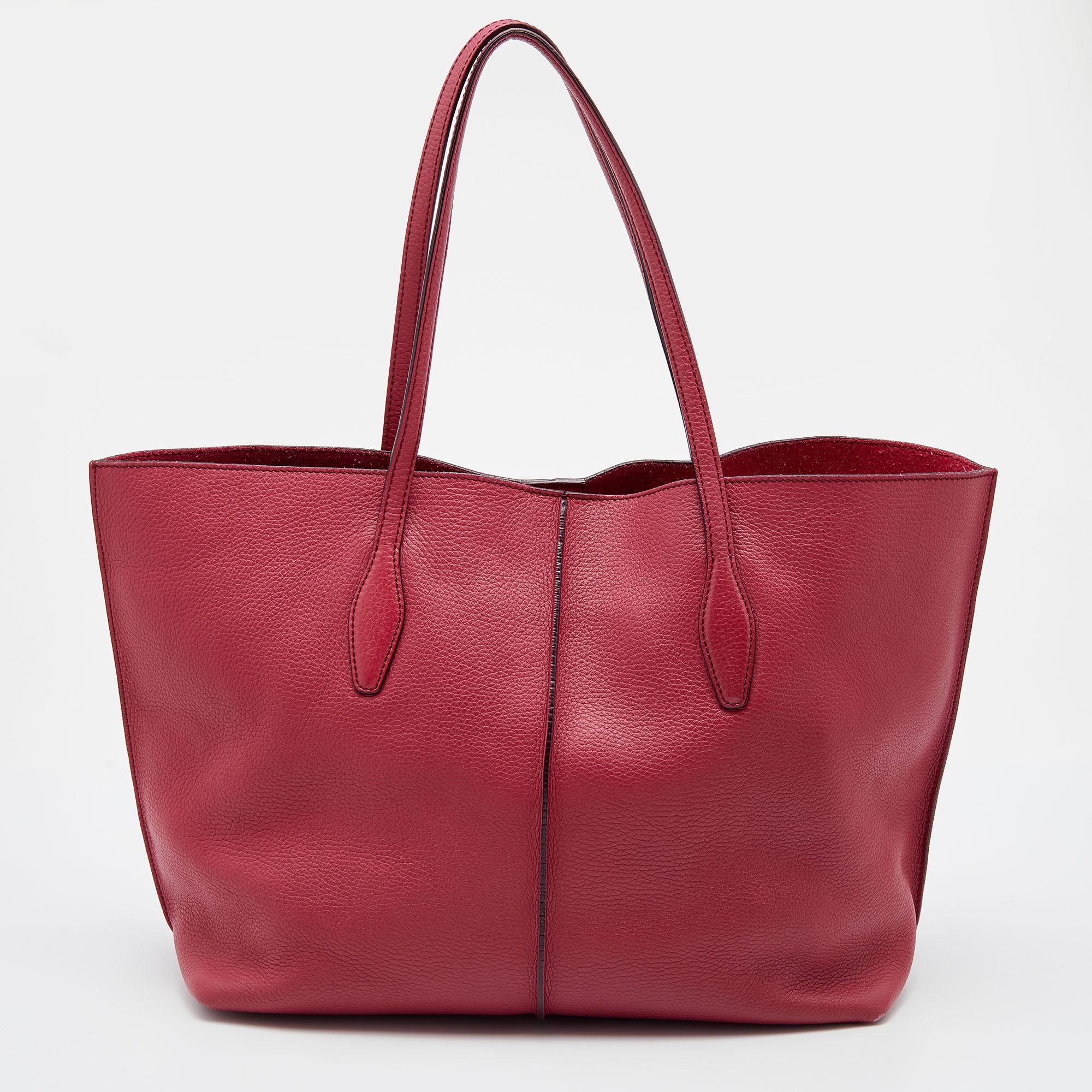 Women's Tod's Pink Leather Medium Joy Shopper Tote