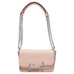 Tod's Pink Leather Mini Double T Shoulder Bag