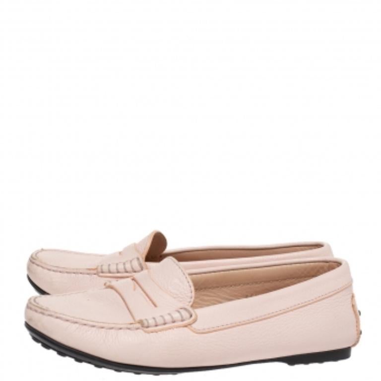 White Tod's Pink Leather Penny Loafers Size 35.5 For Sale