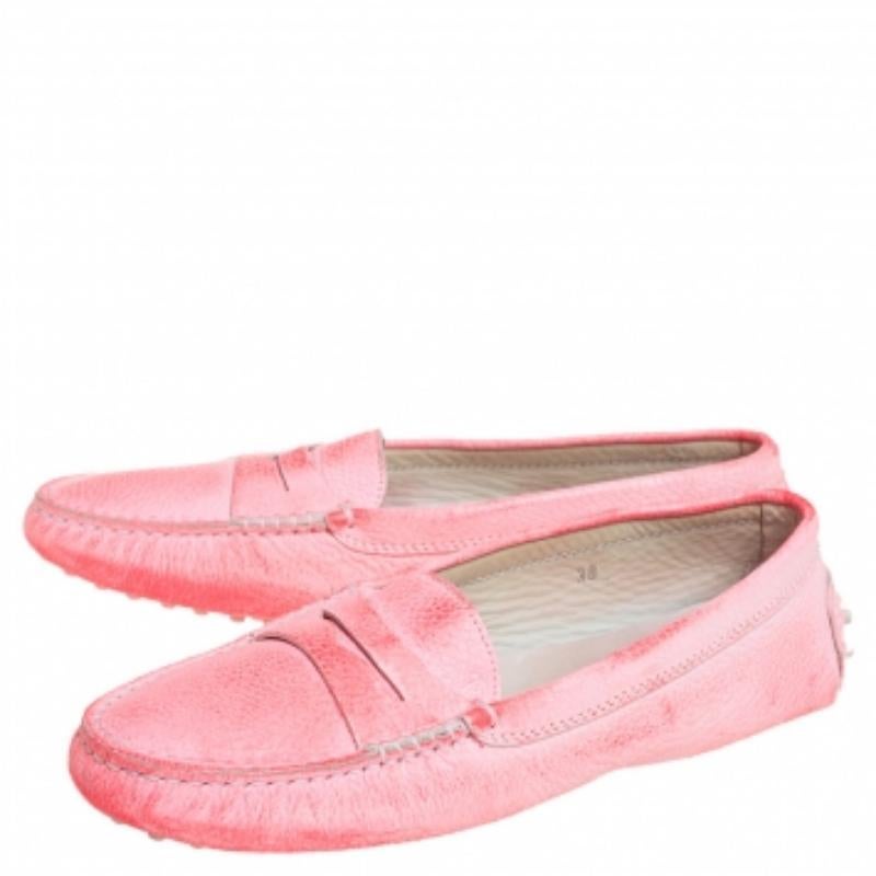 Women's Tod's Pink Leather Penny Loafers Size 38 For Sale