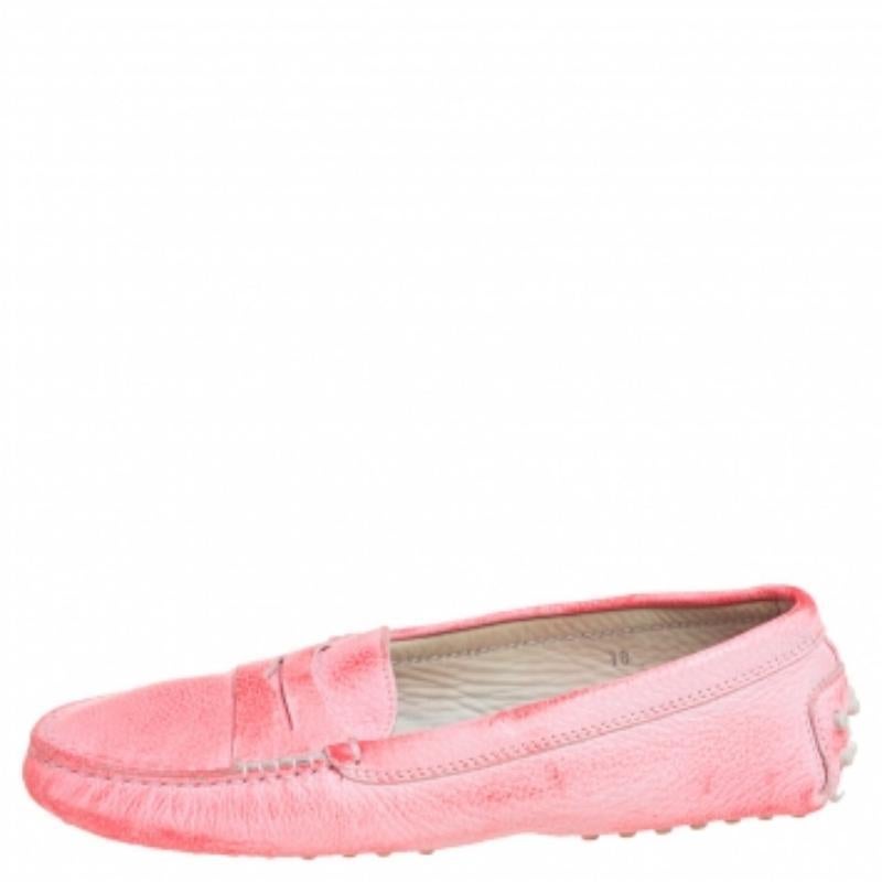 Tod's Pink Leather Penny Loafers Size 38 For Sale 2