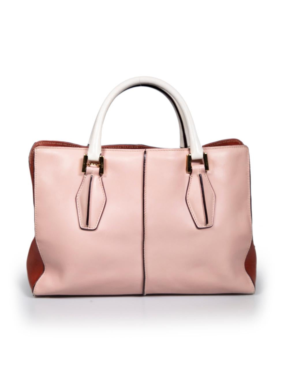 Tod's Pink Leather Two Tone Medium Handbag In Good Condition For Sale In London, GB