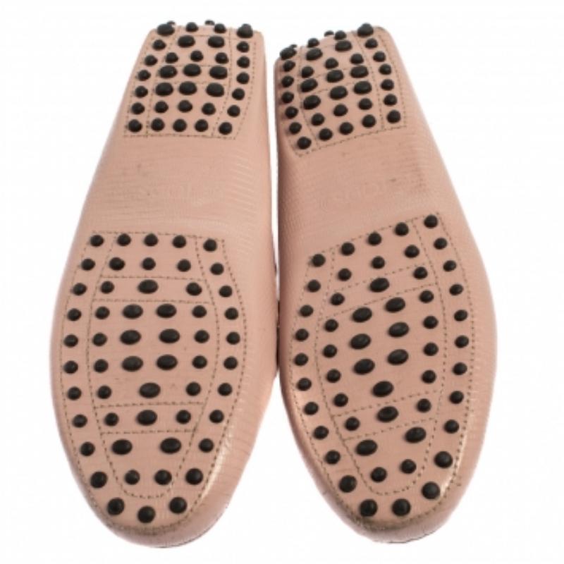 Brown Tod's Pink Lizard Embossed Leather Slip On  Loafers Size 41 For Sale