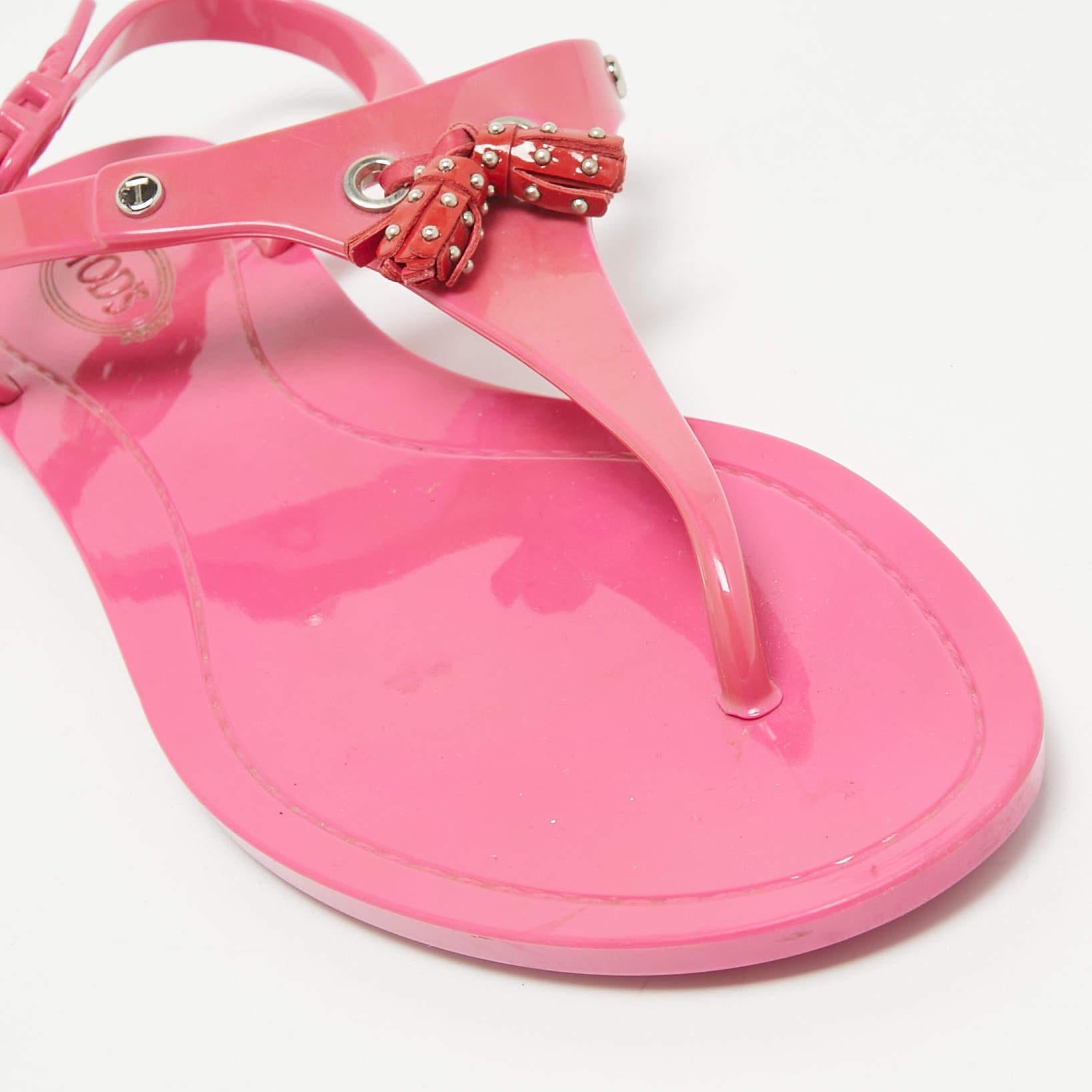 Tod's Pink Rubber Studded Tassel Thong Flat Sandals Size 39 3